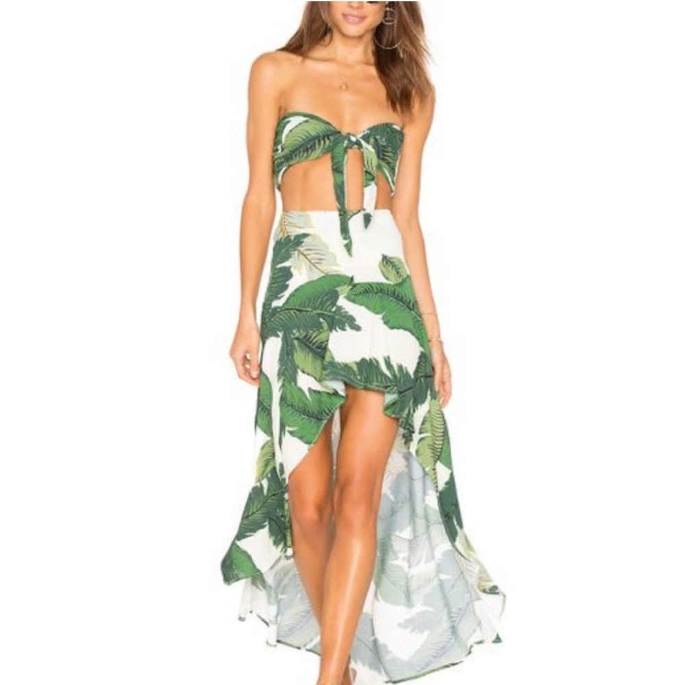 Beach Riot Tropical Leaf High-Low Skirt Set in Green and White